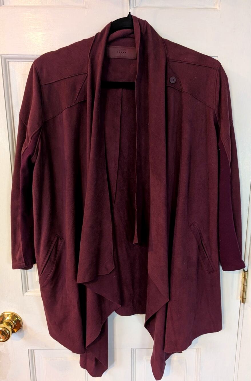 Blank NYC Burgundy Faux Suede Drape Front Jacket Large